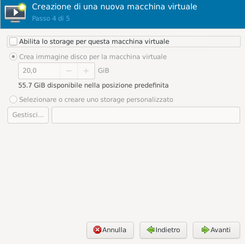 Disabilitare lo storage