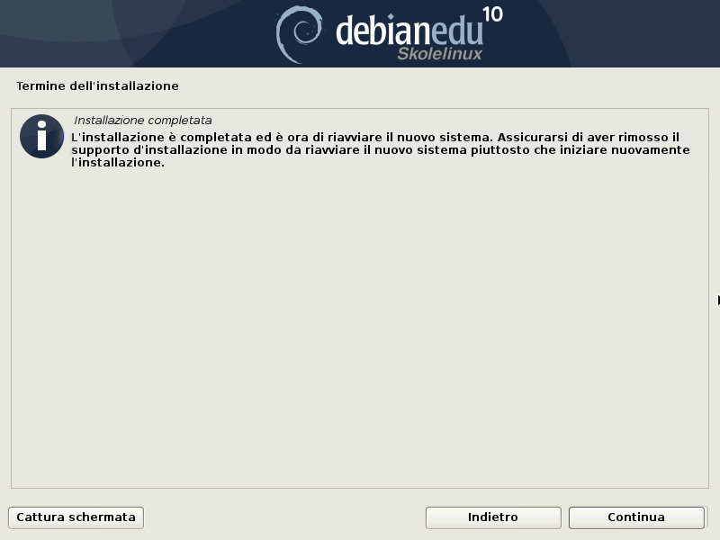 Fine dell'installazione